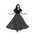 Women’s Lycra Top with Georgette Skirt Set | Polka Dot Print | Flared Long Maxi Skirt | Garba Wear Stylish Full Length Outfit for Women