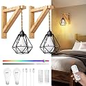 Frideko Boho Rechargeable Battery Operated Wall Sconces Set of Two with Remote, 15 Colors RGB Dimmable Wireless Wall Light, Indoor Wall Lamp with 3 Timer, Farmhouse Sconces Wall Lighting for Bedroom