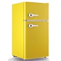Fridge with Freezer Mini Refrigerator Apartment Size Retro Refrigerator Double door Removable Glass Shelves 7 Temp Gear Detachable Handle Yellow