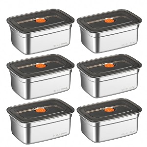 fridge storage box stainless steel food storage containers  food grade leakproof kitchen organizer  freshness locking microwavable amp freezer safe 1500 ml pack of 6