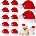 Frienda 12 Pcs Christmas Dog Santa Hat Soft Plush Pet Cat,Solid Pattern