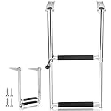 Frienda Boat Ladder 304 Stainless Steel Telescoping Step Ladder Heavy Duty Folding Pontoon Boat Stepladder Portable Dock Swim Stepladder for Marine Yacht