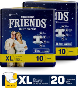 friends overnight adult diaper tape with odourlock and anti-bacterial absorbent core adult diapers - xl 20 pieces
