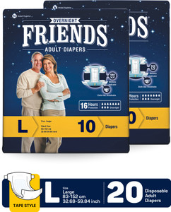 friends overnight adult diaper tape with odourlock and anti-bacterial absorbent core adult diapers - l 20 pieces