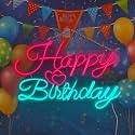 FRIENDSKART Happy Birthday Neon Sign/Lights Neon LED Light, Wedding Birthday Party Home Wall Decor Bar Salon Neon Light Signorative Light for Room, Bedroom, Party and Bar (PINK, ICE BLUE)