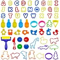 FRIMOONY Plastic Dough Tools for Kids, with Capital Letters, Cookie Cutters, Stamps, Multi-Color, 61 Pieces