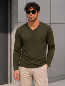 FRISKERS Men Solid V Neck Cotton Blend