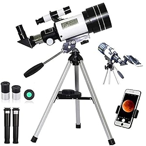 telescopes for adults kids - portable telescope for beginners for view moon - 70mm aperture 300mm lightweight barlow lens carrying case and moon filter multi-coloured