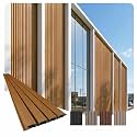 From Plain to Beautiful in Hours WPC Exterior Wall Slat Panels Waterproof Outdoor Composite Siding Cladding 114 in x 8.62 in 68.3 sq.ft Teak 10 Pack