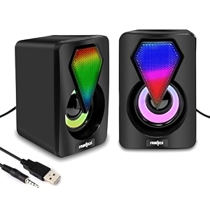 frontech 20 usb powered multimedia speakers with rgb lights  2 x 3w drivers 52 cm  aux connectivity  for laptop pc mobile  1 year warranty spk-0005 black