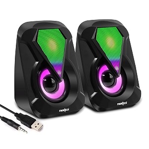 frontech 20 usb powered multimedia speakers with rgb lights  2 x 3w drivers 52 cm  aux connectivity  for laptop pc mobile  1 year warranty sw-0076 black