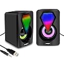 FRONTECH 2.0 USB Powered Multimedia Speakers with RGB Lights | 2 x 3W Drivers (5.2 cm) | AUX Connectivity | for Laptop, PC, Mobile | 1 Year Warranty (SPK-0005, Black)
