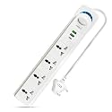 Frontech 4-Way Power Extension Socket, 2000W Heavy-Duty Power Strip, Individual Switches with LED Indicators, Universal Sockets, 3M Copper Cable, Fire-Resistant Body, 1 Year Warranty (FT-3565)