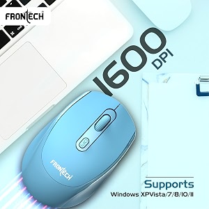 frontech wireless mouse ms-0040  usb 20 interface  24ghz connectivity  1600 dpi resolution  lightweight design blue