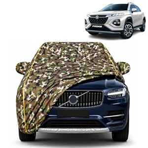 fronx 100 waterproof car cover  dustproof sun protection cover  soft cotton lining  triple stitched  mirror pocket  antenna pocket  all weather body cover army