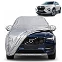 Fronx 100% Waterproof Car Cover | Dustproof Sun Protection Cover | Soft Cotton Lining | Triple Stitched | Mirror Pocket | Antenna Pocket | All Weather Body Cover (Silver with Yellow Piping)