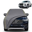 Fronx 100% Waterproof Car Cover | Dustproof Sun Protection Cover | Soft Cotton Lining | Triple Stitched | Mirror Pocket | Antenna Pocket | All Weather Body Cover (Grey with Yellow Piping)