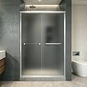 Frosted Double Sliding Shower Door 43-43-48" W x 70" H, Chrome Finish, Bypass Shower Door, Framed, 1/4" (6mm) Tempered Glass