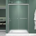 Frosted Double Sliding Shower Door 43-43-48" W x 70" H, Brushed Nickel, Bypass Shower Door, Framed, 1/4" (6mm) Tempered Glass