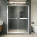 Frosted Double Sliding Shower Door 49-49-54" W x 70" H, Chrome Finish, Bypass Shower Door, Framed, 1/4" (6mm) Tempered Glass