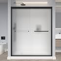 Frosted Double Sliding Shower Door 55-60" W x 70" H, Matte Black, Bypass Shower Door, Framed, 1/4" (6mm) Tempered Glass