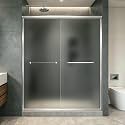 Frosted Double Sliding Shower Door 55-55-60" W x 70" H, Chrome Finish, Bypass Shower Door, Framed, 1/4" (6mm) Tempered Glass