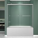 Frosted Tub Double Sliding Shower Door 55-55-60" W x 57" H, Brushed Nickel, Bathtub Door, Framed, 1/4" (6mm) Tempered Glass