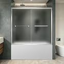 Frosted Tub Double Sliding Shower Door 55-55-60" W x 57" H, Chrome Finish, Bathtub Door, Framed, 1/4" (6mm) Tempered Glass