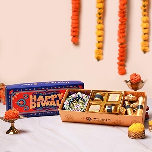 frostick diwali hamper set  combo of chocolates with handmade diya and handmade chocolate bars paralines and assorted flavour chocolates