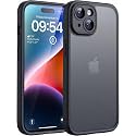 Frosty Case for Apple iPhone 13/14 | Shockproof Armor, Anti-Scratch Hard PC Back, Soft TPU Bumper, Camera Lens Protection, Wireless Charging Compatible | Translucent Matte Back Black