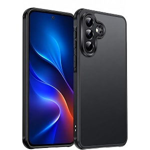 frosty case for samsung galaxy a57 5g  shockproof armor anti-scratch hard pc back soft tpu bumper camera lens protection wireless charging compatible  translucent matte back black