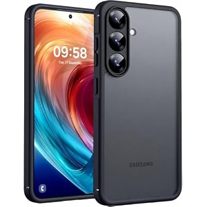 frosty case for samsung galaxy s25 5g  shockproof armor anti-scratch hard pc back soft tpu bumper camera lens protection wireless charging compatible  translucent matte back black