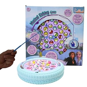 frozen musical fishing game - electronic rotating board with 45 fishes amp 4 poles  battery operated interactive toy for kids 3  fun amp educational multiplayer game turkish blue