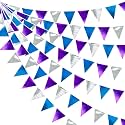 Frozen Party Decoration Purple Blue Silver Metallic Fabric Triangle Pennant Banner Flag Bunting Garland for Frozen Winter Wonderland Christmas Birthday Wedding Baby Shower Bridal Shower Party Supplies