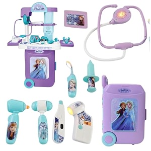 frozen theme doctor set for kids - elsa amp anna portable medical trolley playset with lights - educational first aid kit toy for girls 3 years