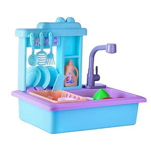 frozen theme kitchen toy set for girls - realistic sink with running water electric faucet 22 pcs utensils amp accessories pretend play cooking amp baking set for kids age 3 turkish blue