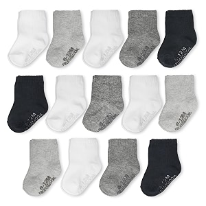 fruit of the loom baby 14-pack grow amp fit flex zones cotton stretch socks - unisex girls boys