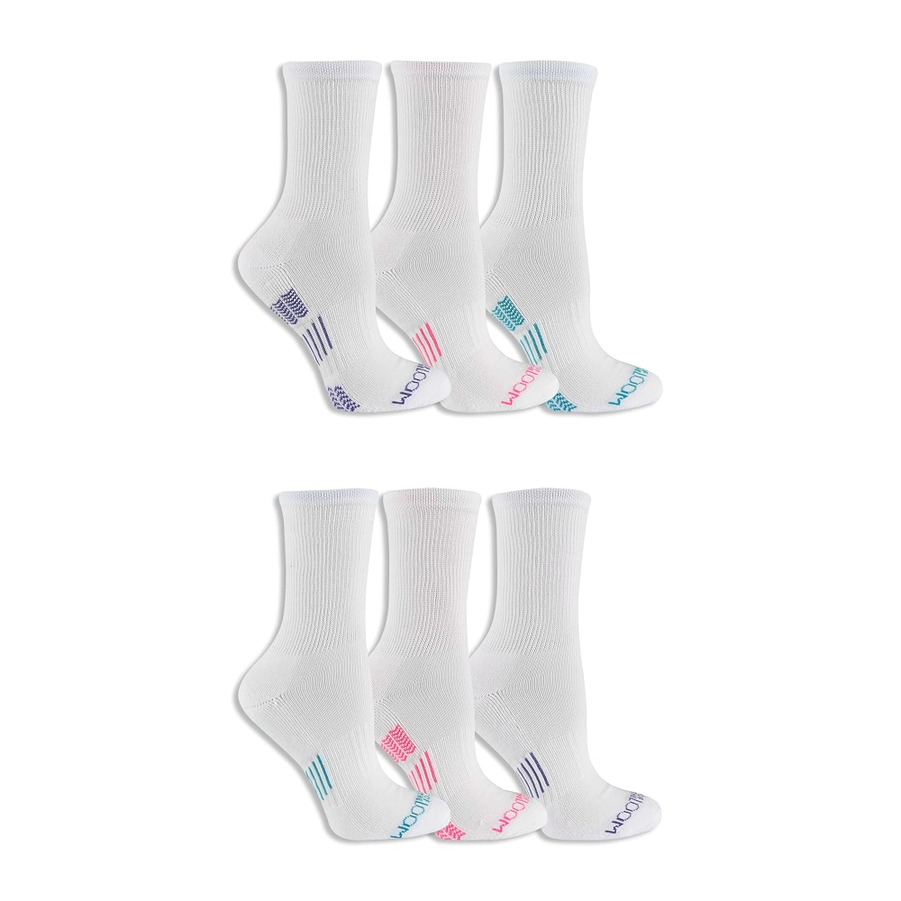 Fruit of the Loom Everyday Active Crew Socks-6 Pair Pack, White, Purple ...