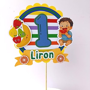 fruit theme birthday cake topper with custom name amp age  handcrafted fruity party decoration for kids