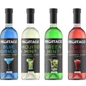 fruitaco blue curacao mojito grenadine green mint 375ml each combo 1500 ml pack of 4