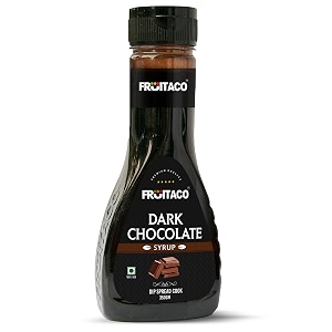 fruitaco dark chocolate syrup 350g  dessert topping for ice cream pancakes waffles amp milkshakes  rich cocoa flavor  100 vegetarian