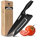 Fruitalite 8-inch Chef Knife with Blade Cover- Premium Razor-Sharp Stainless Steel Multi-Purpose Kitchen Knife | Non-Stick Coating | Non-Slip Ergonomic Handles, Home Use for Chopping &amp; Cutting- Black