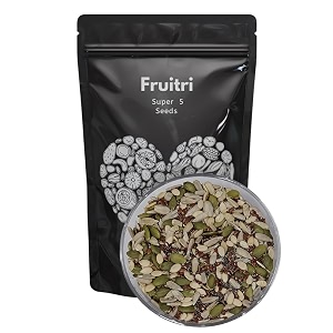 fruitri 5-in-1 seeds mix  500g  premium chia pumpkin white sesame watermelon and flax seeds  high-protein fibre-rich healthy snack  100 natural and roasted superfood mix