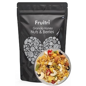 fruitri granola nuts and berries 200 grams  mixed fruit  granola for breakfast  loaded with wheat flakes almonds cranberries and much more  healthy cereal granola nut amp berry