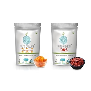 fruits of earth 100 natural premium goji berries 250g amp dried turkish apricot 250g  rich in antioxidants amp boosts immunity  high nutritional value  no added sugar pack of-2