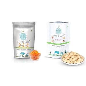 fruits of earth jambo hazelnut kernel and dried turkish apricot combo of 500g  natural energy sweet fiber pack of 2 x 250g each