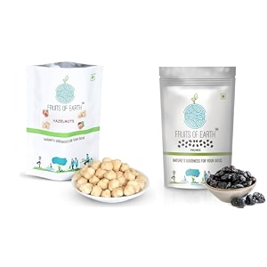 fruits of earth premium combo -500gm sun dried prunes 250g amp premium jumbo hazelnut kernels 250g high in fiber amp boost immunity  nutritious prunes amp hazelnuts  real nuts  gluten free