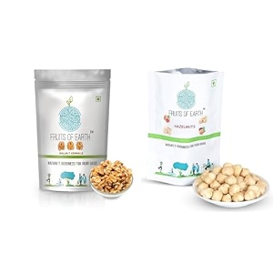 fruits of earth premium combo -500gm walnut kernels 250g amp hazelnuts 250g  rich in fiber amp boost immunity  real nuts  gluten amp salt free  healthy snack pack