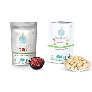 fruits of earth premium combo - dried goji berries 250g amp jambo hazelnut kernels 250g  high in fiber amp boost immunity  nutritious berries amp nuts  real fruits  gluten free