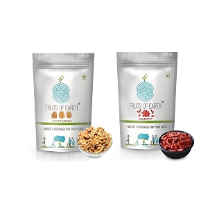 fruits of earth premium combo - dried goji berries 250g amp chilean walnut kernels 250g  high in fiber amp boost immunity  real nuts  gluten amp salt free